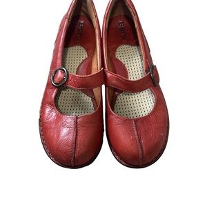 Born Red Leather Mary Jane Buckle Shoes Size 8 Comfort Casual
